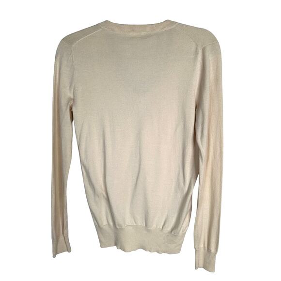 J Crew Womans S Boyfriend Sweater V-Neck 100% Cotton Cream Pullover Winter White - Picture 3 of 7
